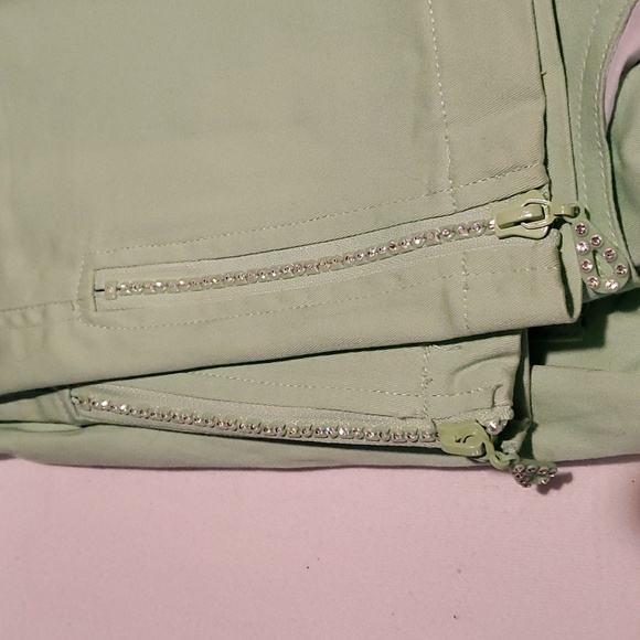 Quacker Factory Embellished 2 Pc Green Denim Pink Rhinestone Sz S Jacket & Pants - Picture 12 of 16